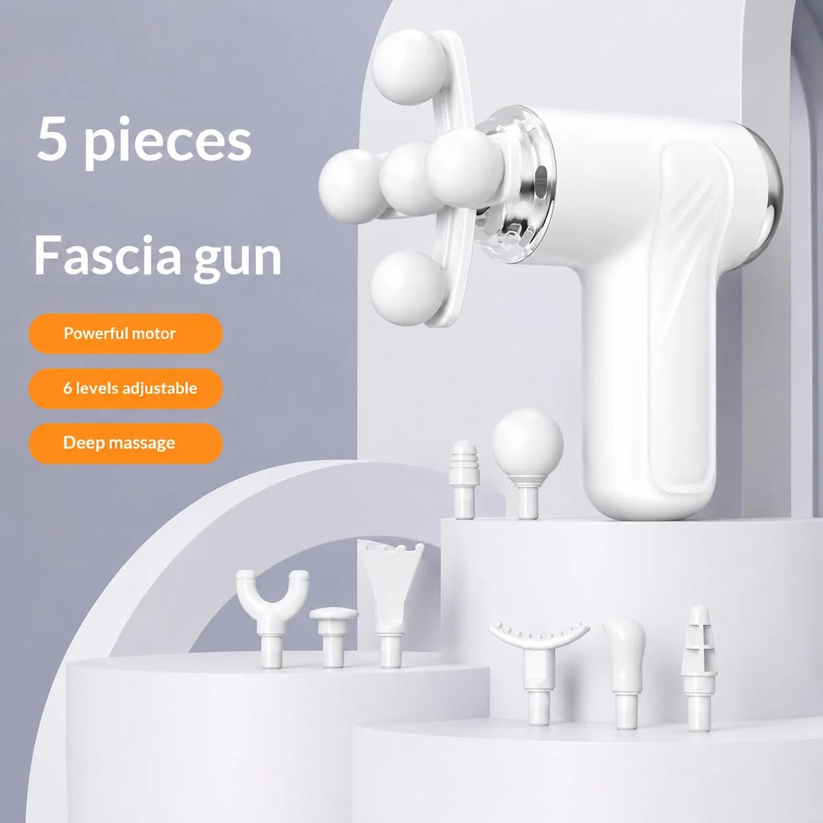 Aparat de Masaj Profesional Tip Pistol, 9 Capete, 6+ Viteze, USB Reîncărcabil