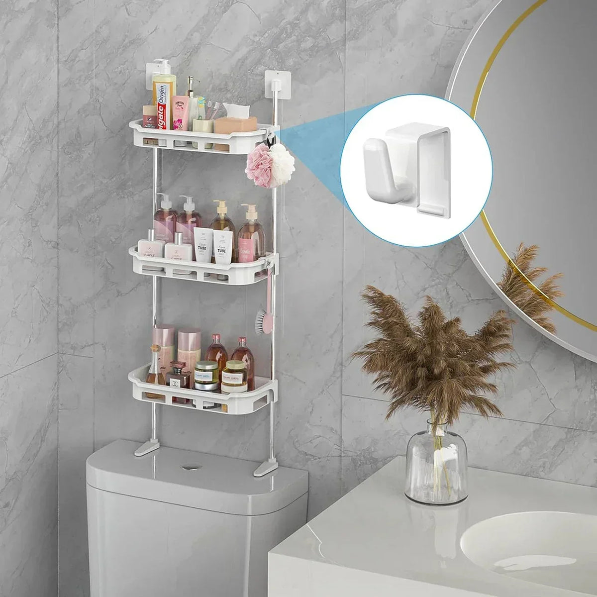 PACHET Mop microfibra cu pulverizare apa + Suport depozitare multifunctional pentru baie, cu 3 polite