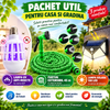 PACHET Furtun de gradina elastic, 45m extensibil + Lampa UV anti insecte + Lampa Solara 100 Led cu Senzor de miscare