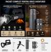 PACHET Lanterna LED, reincarcabila, functie Powerbank, 4 moduri iluminare + Set Termos cu 2 cani extra, perete dublu vacuum izolator