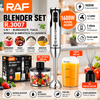 Blender RAF R3007, 4 in 1, 1600W, cu recipient de 500ml, vas de 600ml, tel si lame din otel, 2 viteze, argintiu-negru
