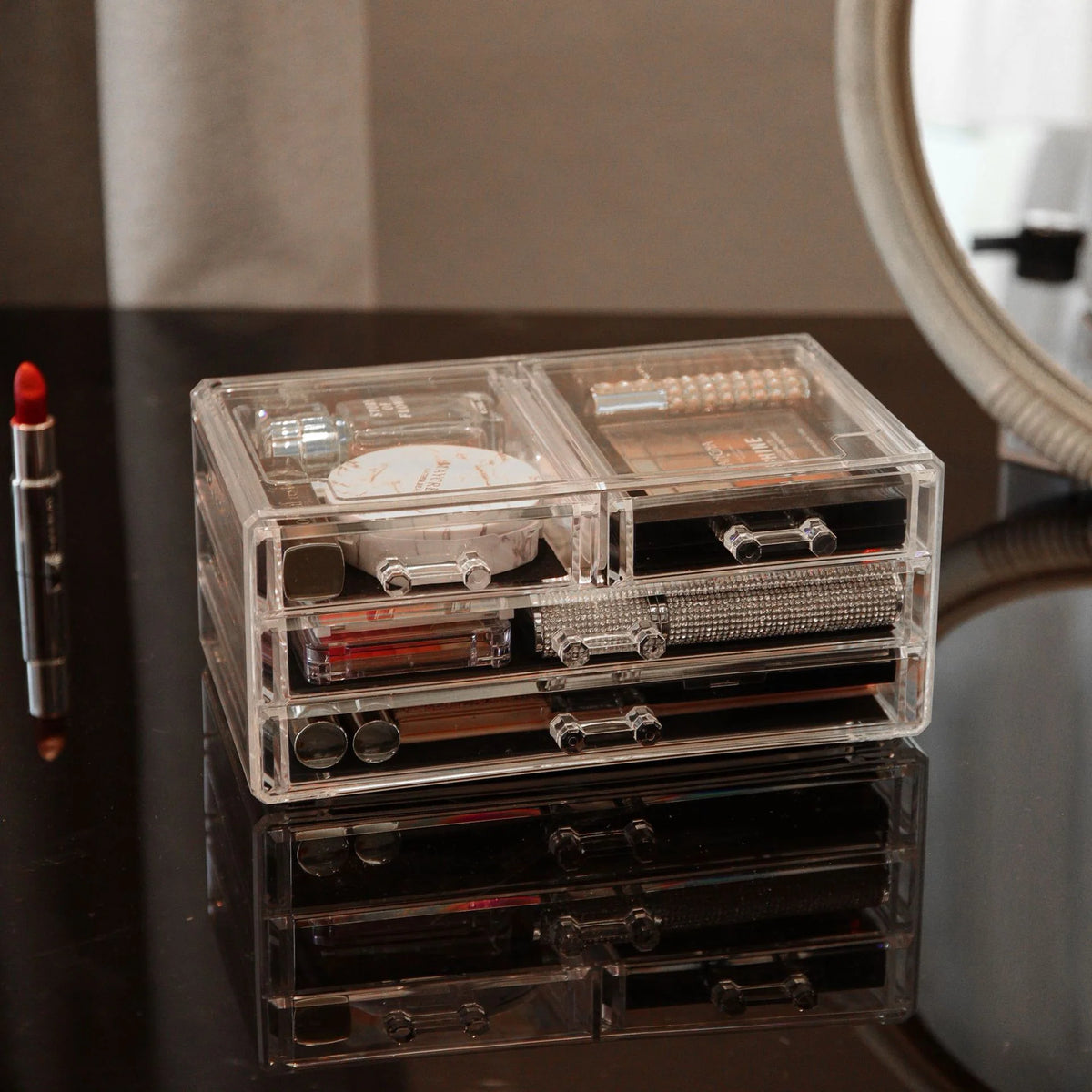 PACHET Razatoare multifunctionala pentru legume, cu 22 de accesorii + Organizator pentru cosmetice, cu sertare, incapator