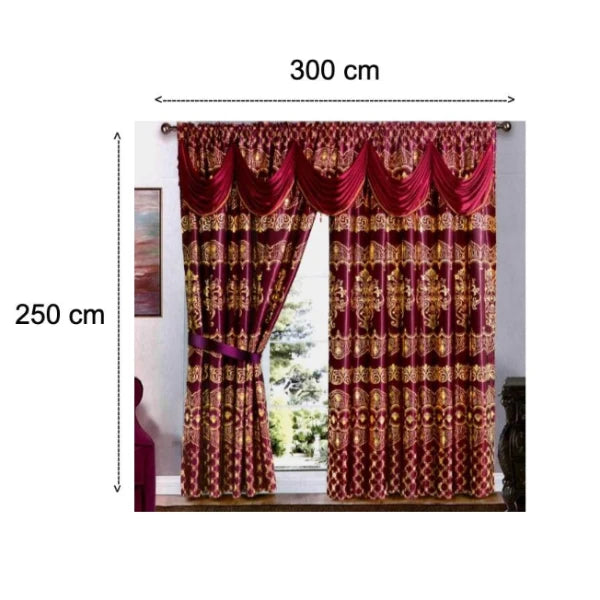 Set 2 draperii Jacquard bordo 300 x 250 cm, model elegant, cu rejansa