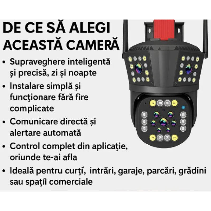 Camera de Supraveghere Inteligenta 4G Exterior, Doua Lentile, 12MP, Vedere Nocturna si Detectare Miscare