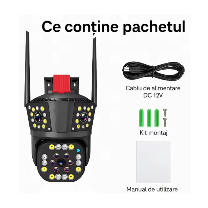 Camera de Supraveghere Inteligenta 4G Exterior, Doua Lentile, 12MP, Vedere Nocturna si Detectare Miscare