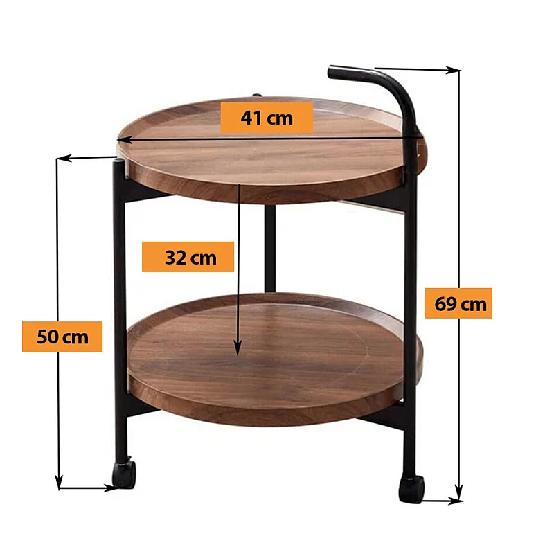 Masa rotunda de cafea pentru living cu roti design nordic 40 x 40 x 65cm