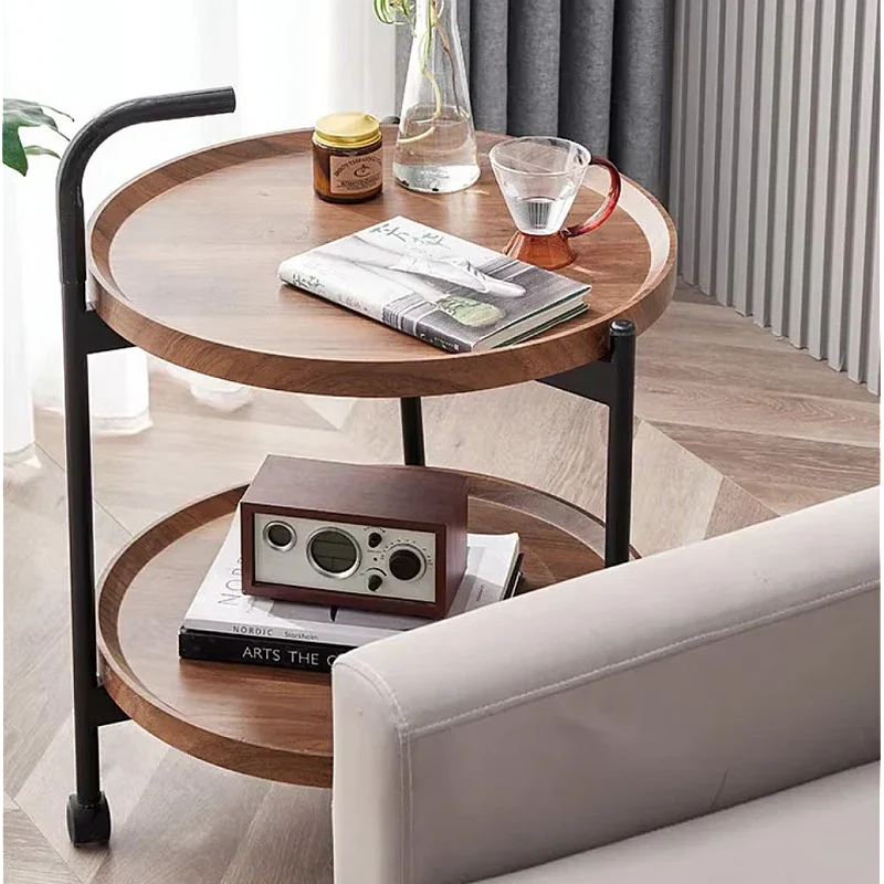 Masa rotunda de cafea pentru living cu roti design nordic 40 x 40 x 65cm