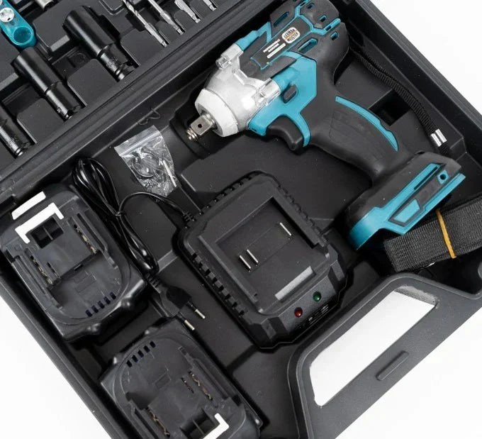 Cheie de impact 550 Nm cu 2 acumulatori 48V, 43 accesorii si valiza transport