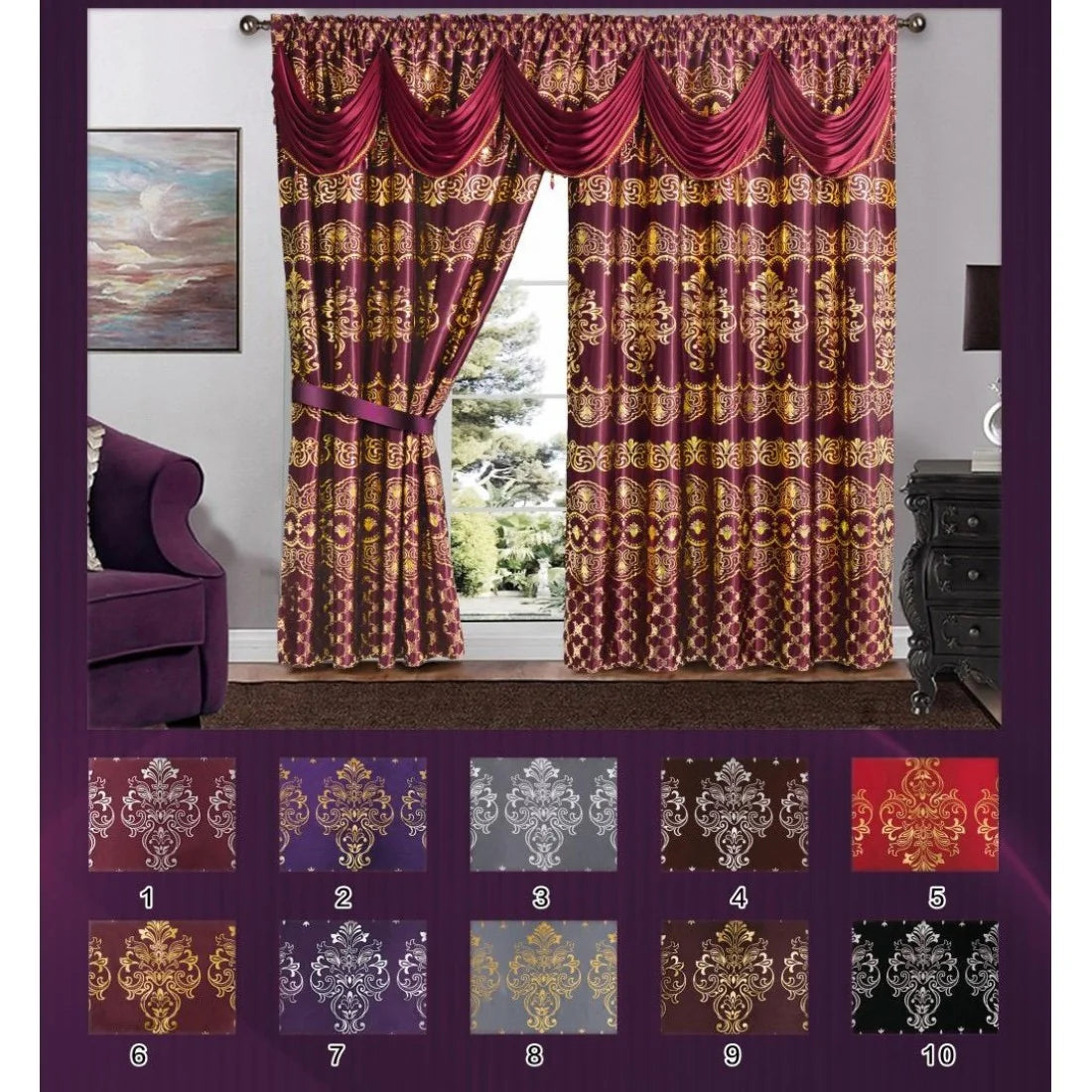 Set 2 draperii Jacquard bordo 300 x 250 cm, model elegant, cu rejansa