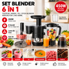 Set Blender 6 în 1 – 450W, Tocator, Mixer, Tel, Stick Blender, Maruntitor, Vas 500ml