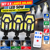 Set 3 x Lampa solara LED, 50W, 2 moduri iluminare, Senzor miscare, Telecomanda, Negru