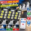 Set 3 x Lampa Solara Stradala LED, 10W, Senzor miscare, Telecomanda, Negru
