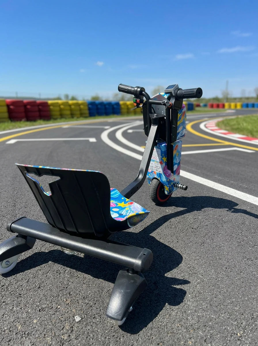 Tricicletă electrică drift Premium pentru copii, 350W + cască si echipament complet de protecție CADOU