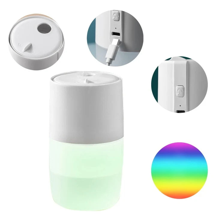 Set 2 x Umidificator portabil cu lumini colorate, 2 moduri pulverizare, USB, 360 ml + Uleiuri esentiale CADOU