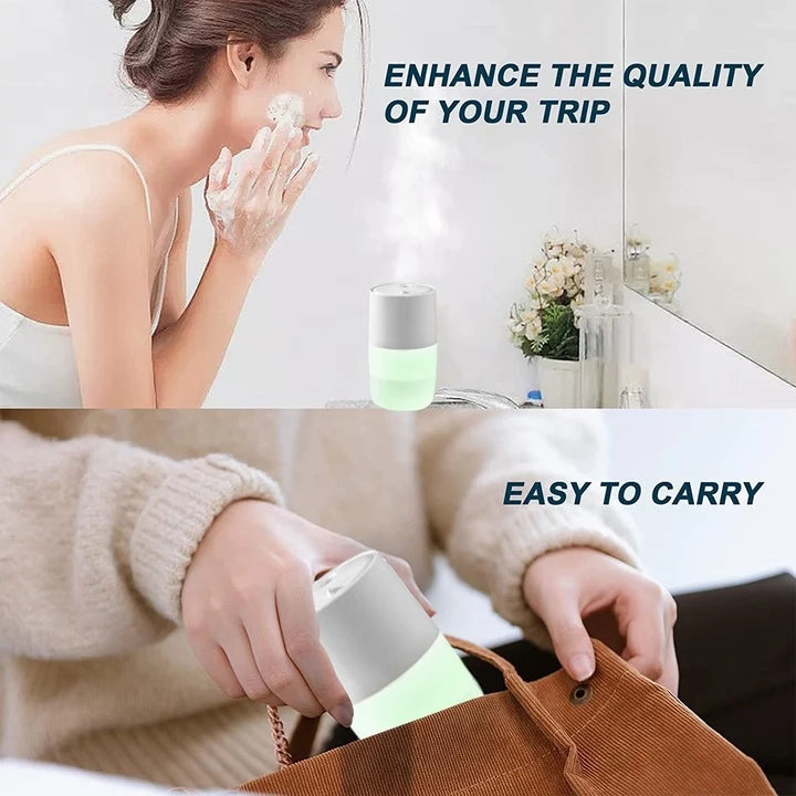 Set 2 x Umidificator portabil cu lumini colorate, 2 moduri pulverizare, USB, 360 ml + Uleiuri esentiale CADOU