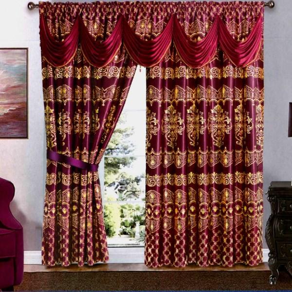 Set 2 draperii Jacquard bordo 300 x 250 cm, model elegant, cu rejansa