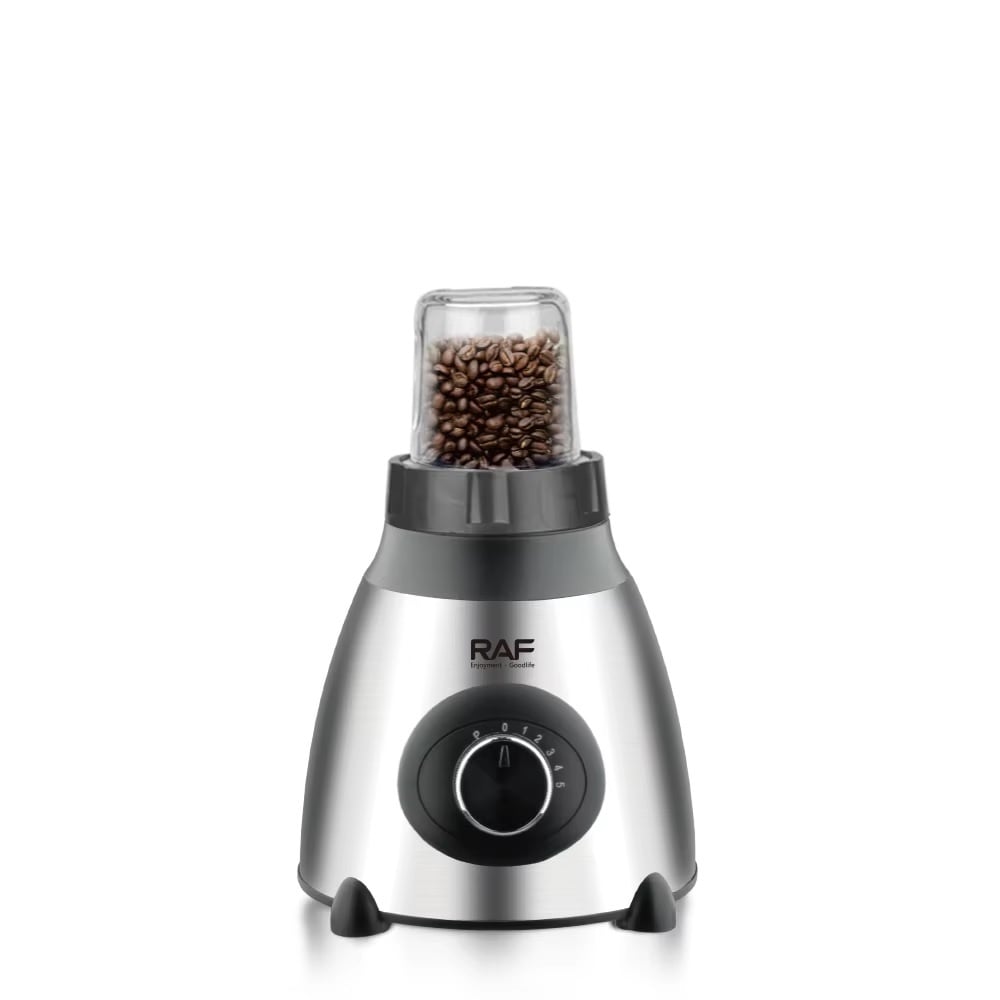 Blender Electric 3 în 1 RAF R.2871, 1000W, Pahar 1.5L din Sticlă, Vas Inox, Râșniță, 2 Viteze + Pulse, StayFresh, Negru/Inox