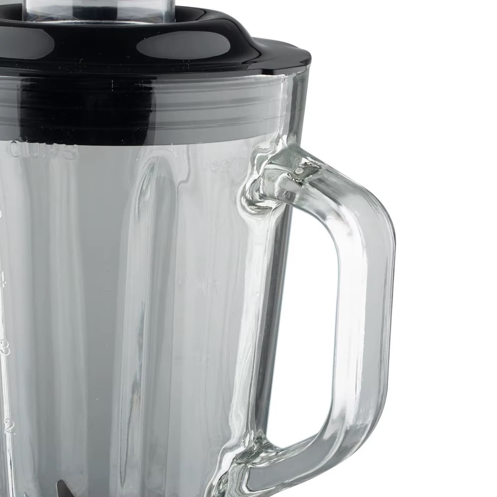 Blender Electric 3 în 1 RAF R.2871, 1000W, Pahar 1.5L din Sticlă, Vas Inox, Râșniță, 2 Viteze + Pulse, StayFresh, Negru/Inox