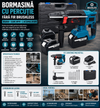 Bormasina cu percutie fara fir, brushless, cu 2 acumulatori, 1850W, 2580 r/min