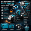 Set cheie de impact si polizor unghiular brushless, 2 acumulatori, disc 125 mm si valiza