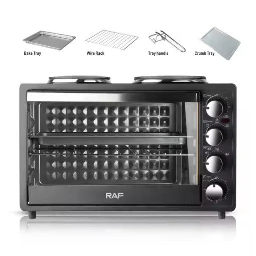 Cuptor si plita electrice cu 2 suprafete, RAF R5310S, 1500W+1600W, capacitate 40L, 50x32cm, negru