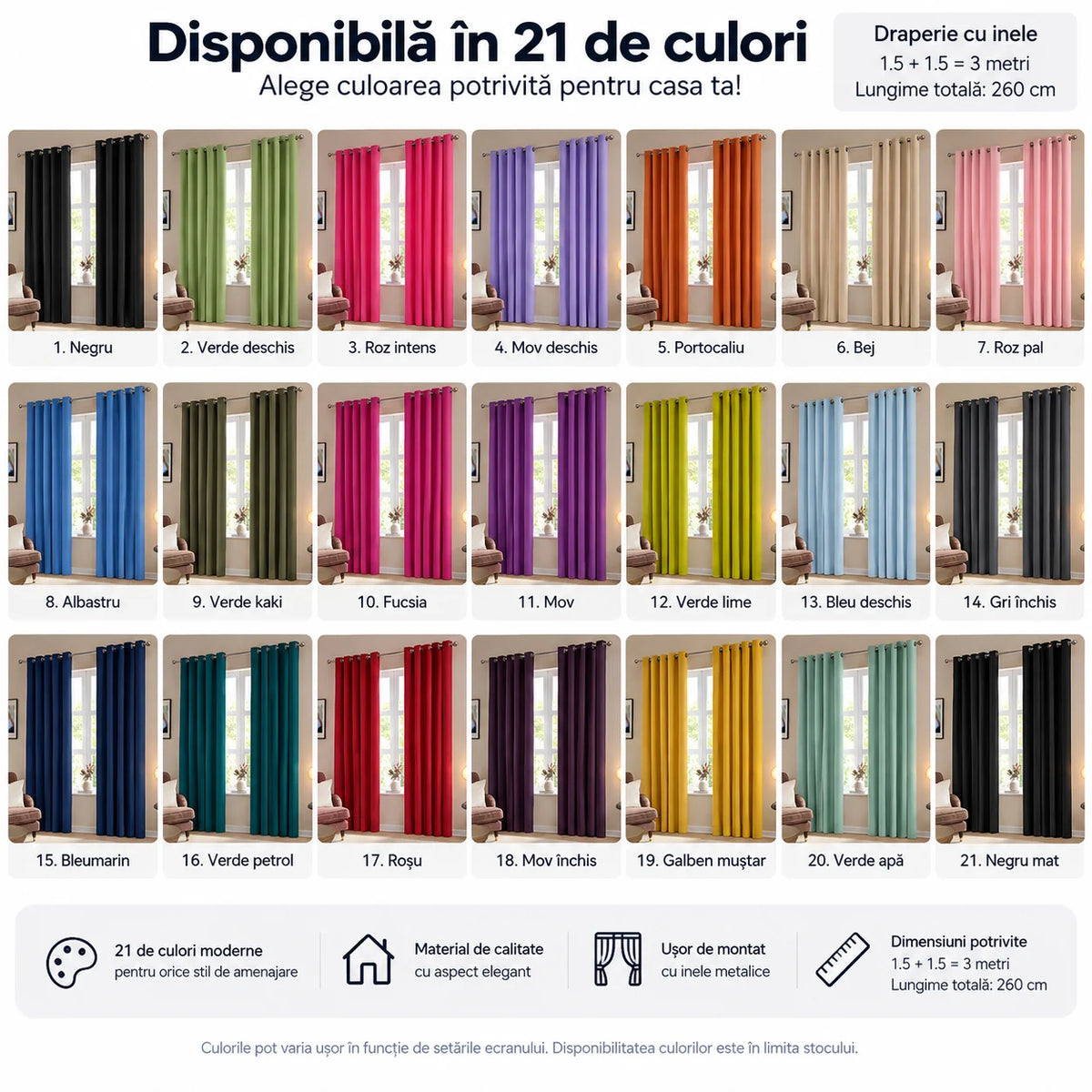 Set 2 draperii catifea, cu inele metalice, 150 x 260 cm
