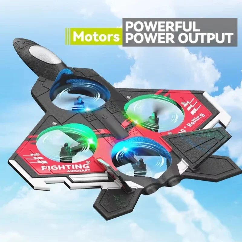 Drona avion cu telecomanda iUni S98, Quadcopter, Combat Aircraft, Acrobatii 360°, Giroscop, Rezistent la impact, Lumini LED