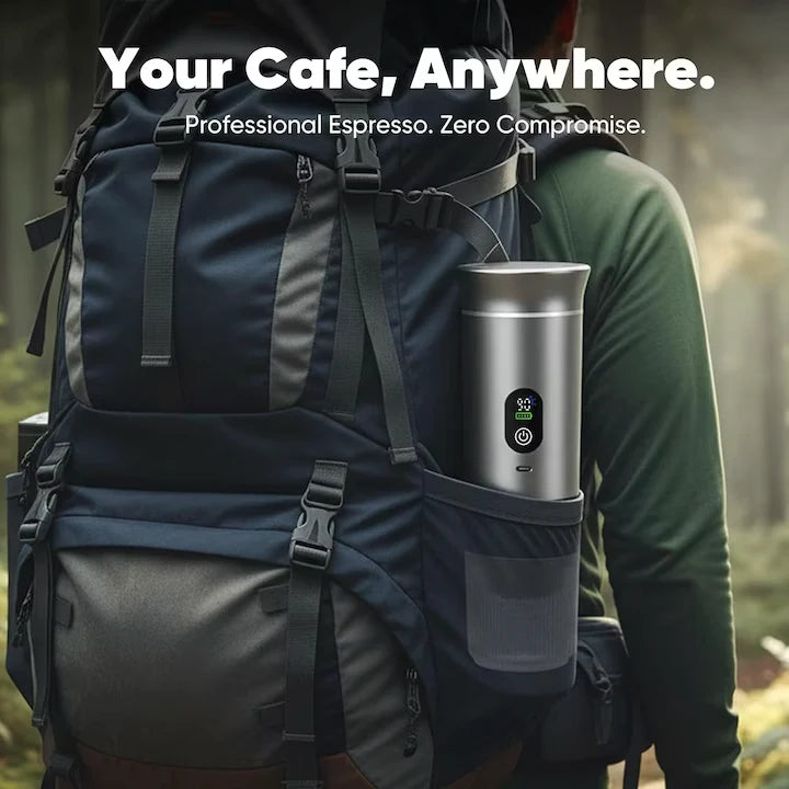 Espressor portabil reincarcabil 3 in 1, dispune de afisaj digital, compatibil cu capsule mari, capsule mici si cafea macinata