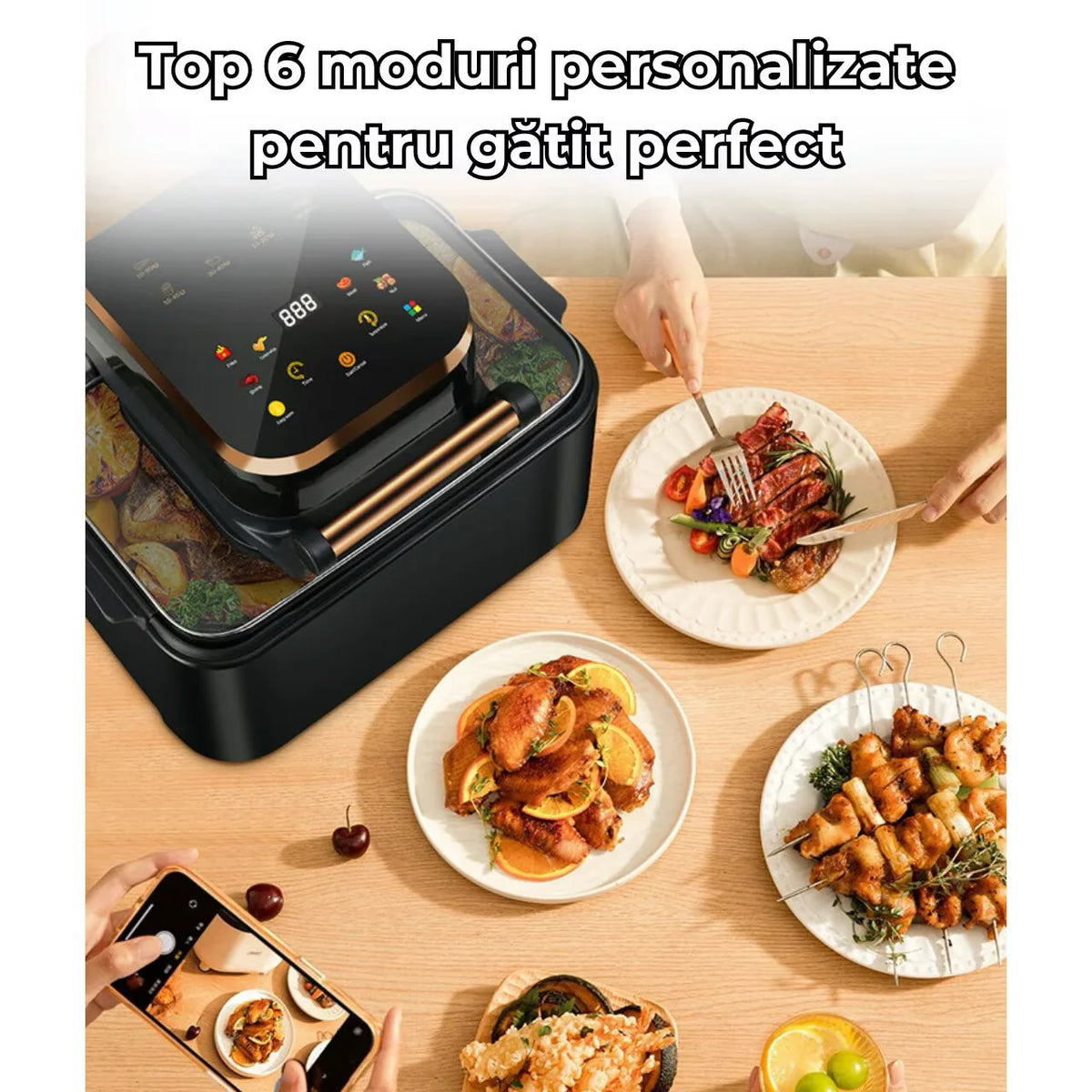 Friteuza profesionala cu aer cald 3 in1 digitala fara ulei Airfryer, 1700W, capacitate 12l, Control touch