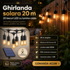 Ghirlanda solara 20 m cu 20 becuri LED filament, lumina calda, incarcare USB