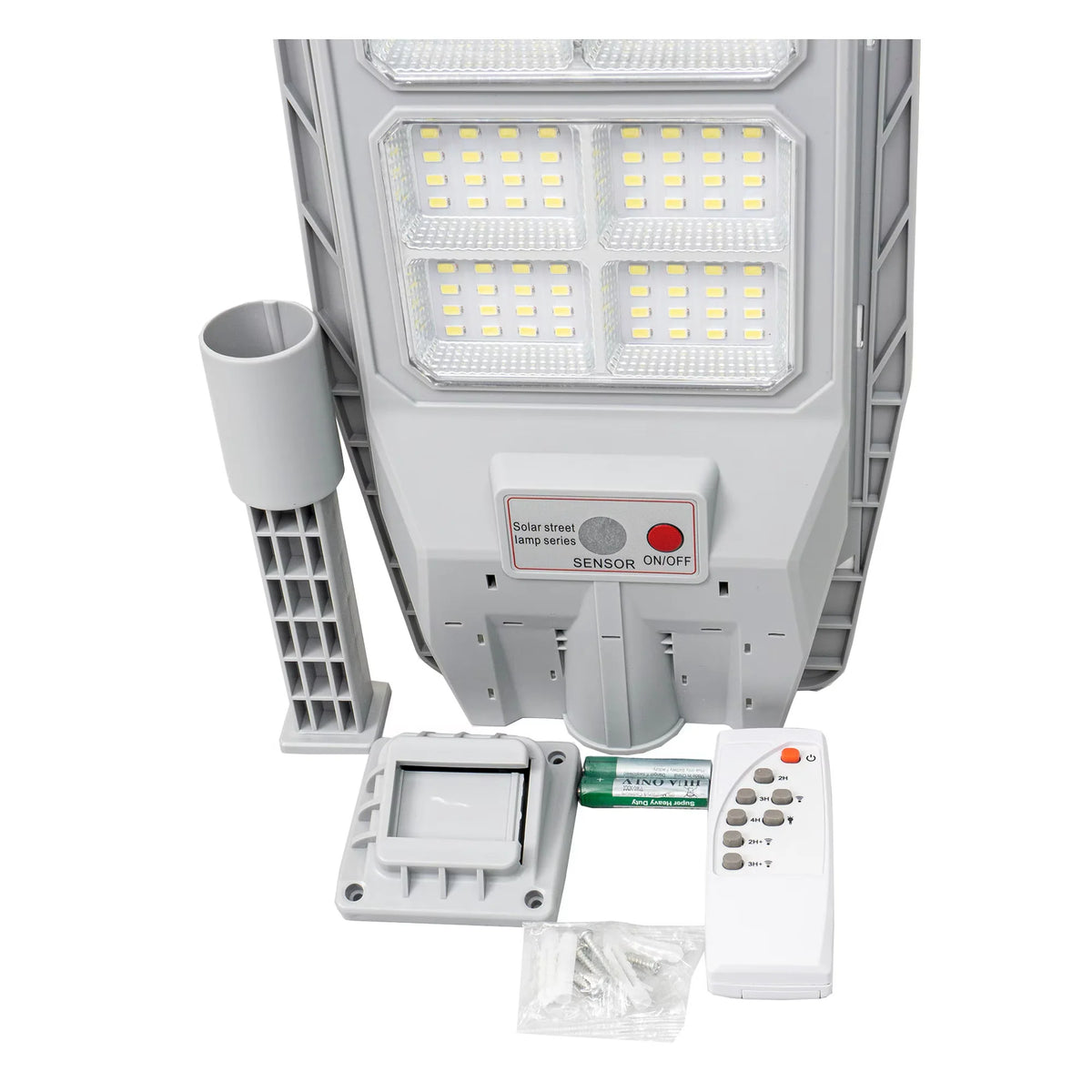 Set 2 x Lampa solara cu telecomanda si suport, 300W, senzor de miscare, 12 cadrane, 108 LED-uri, 6000k