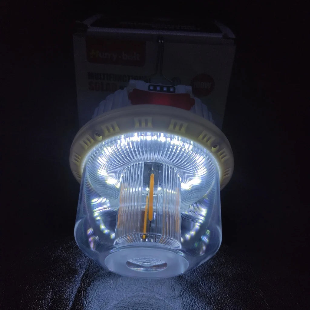 Set 2 x Lampă solară de camping reîncărcabilă, 100W, rezistenta la intemperii