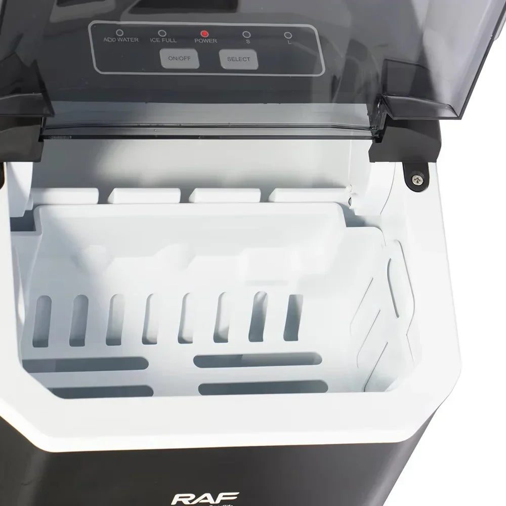 Masina de gheata portabila, RAF R0302, 150W, volum 1.2 L, cos si lingurita, 26x23x29 cm, negru