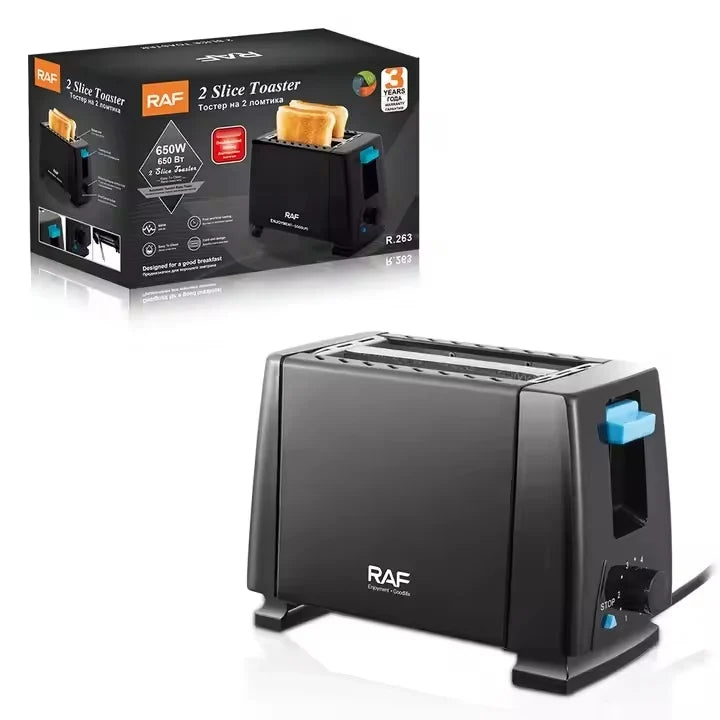 Prajitor de paine, RAF R263, 650 W, pentru 2 felii, 6 trepte de prajire, 21x10.5x17 cm, negru