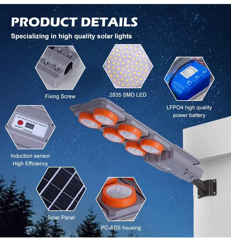 Proiector Solar LED Exterior cu Senzor, 400W / 600W, Lampa Solara Puternica pentru Curte, Gradina, Alei, Iluminat Exterior IP65