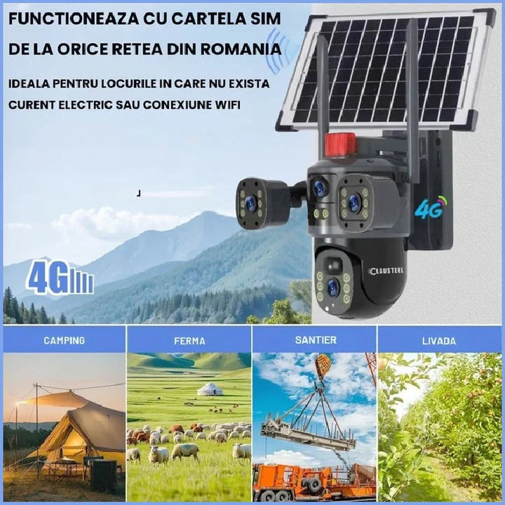 Camera supraveghere solara 4G cu SIM, 12MP Ultra HD, zoom 10X, vedere nocturna color si panou solar 7.5W