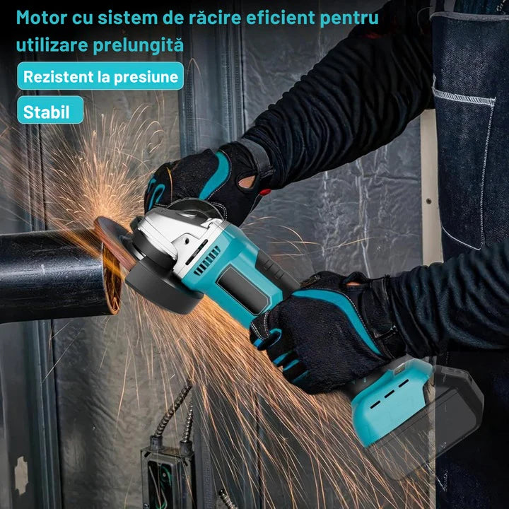 Set cheie de impact si polizor unghiular brushless, 2 acumulatori, disc 125 mm si valiza