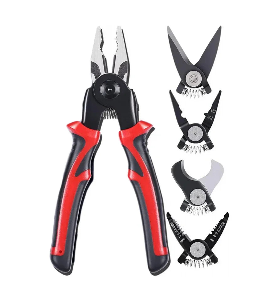 Set de clesti 5 in 1 multifunctiona, cap interschimbabil, maner ergonomic, negru/rosu