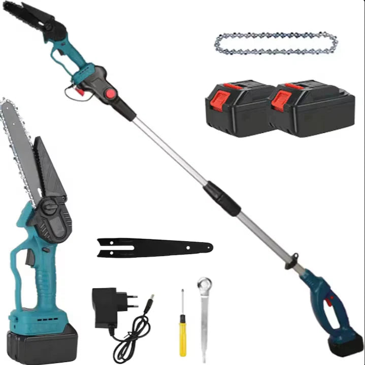 Set Foarfeca De Gradina + Mini Drujba 6 Inch, 2 Acumulatori 48V, Brat Telescopic 2.13m, Unghi Reglabil