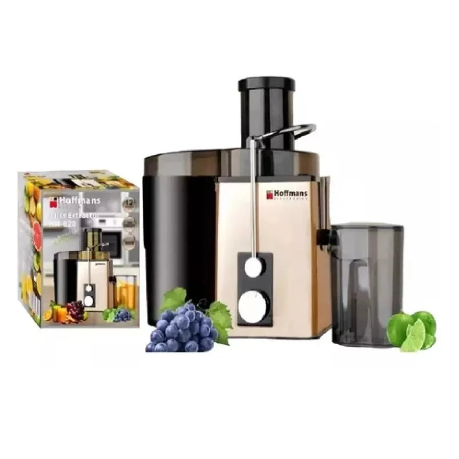 Storcator de fructe si legume, Hoffmans, 800W, recipient de 600ml, 2 viteze + funcție Pulse, negru-auriu