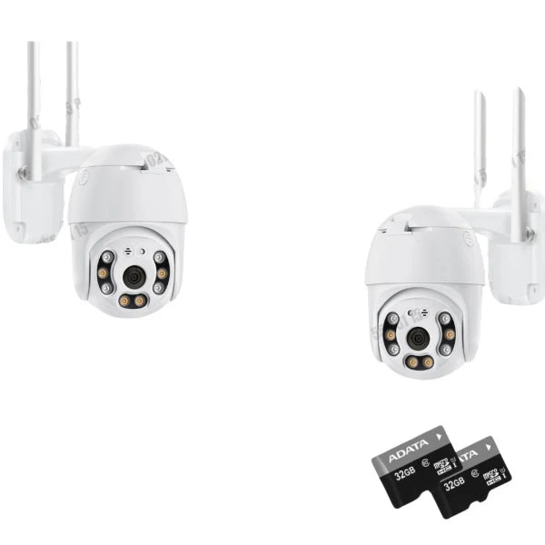 Set 2 camere supraveghere WiFi Full HD 1080P, rotire 360, vedere nocturna si 2 carduri 32GB