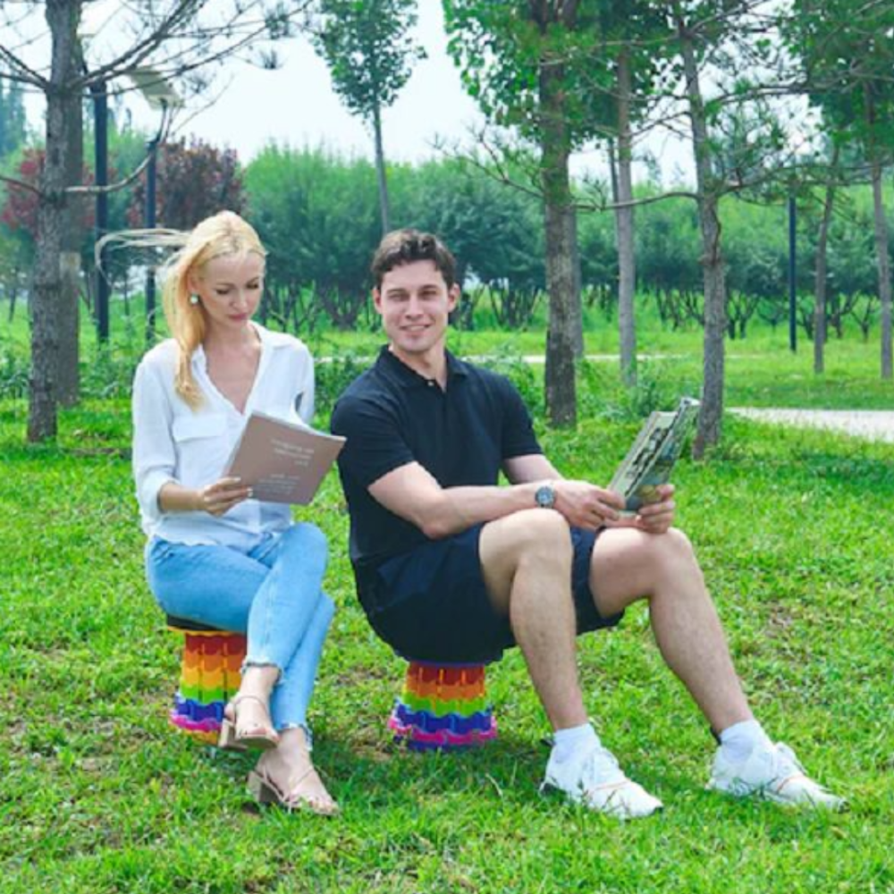 Hamac dublu bumbac cu bara de lemn + Scaun pliabil portabil, retractabil, telescopic, pentru exterior CADOU